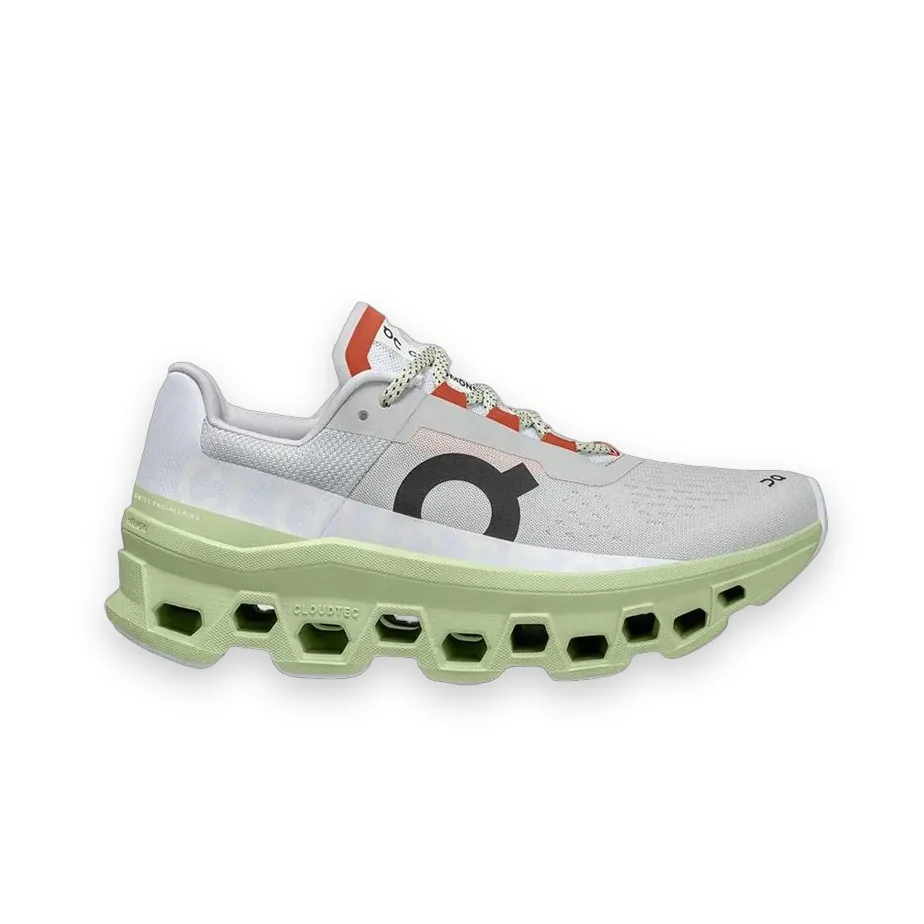 On Cloudmonster White and Peach 1